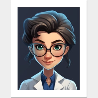 Cartoon Style Portrait - Woman Doctor/Scientist/Lab Worker Posters and Art